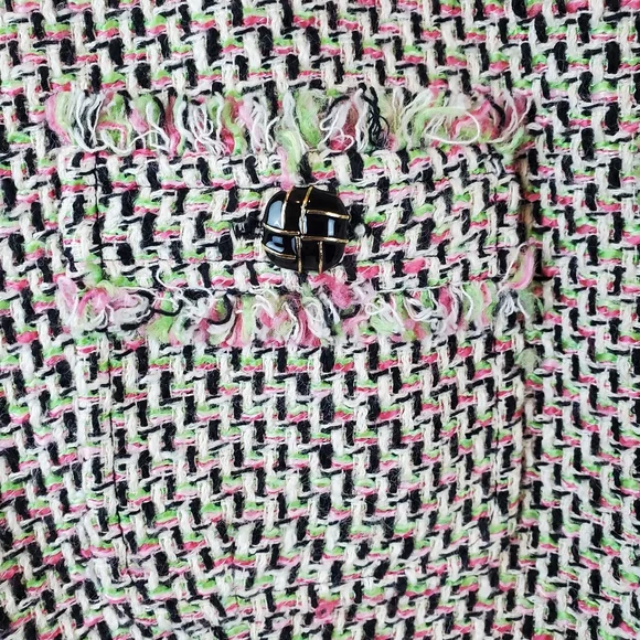Talbots Pink Green Candy Fringe Tweed Blazer Jacket Size 10 Womens Button Up - Picture 3 of 12